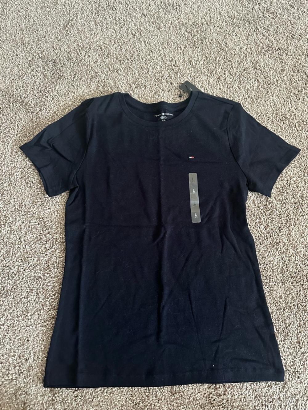 Tommy Hilfiger Black Crewneck Tee with Chest Flag